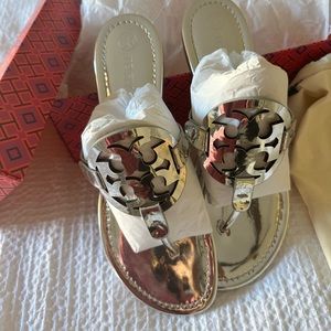 Tory Burch silver Mirror Metallic Miller Sandal, NWT 9